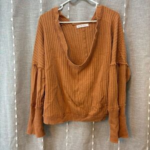 We The Free Rust Orange Waffle Long Sleeve Top
